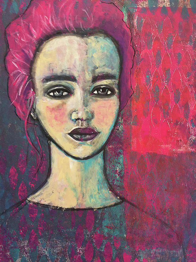 Pink haired woman Mixed Media by Lynn Colwell