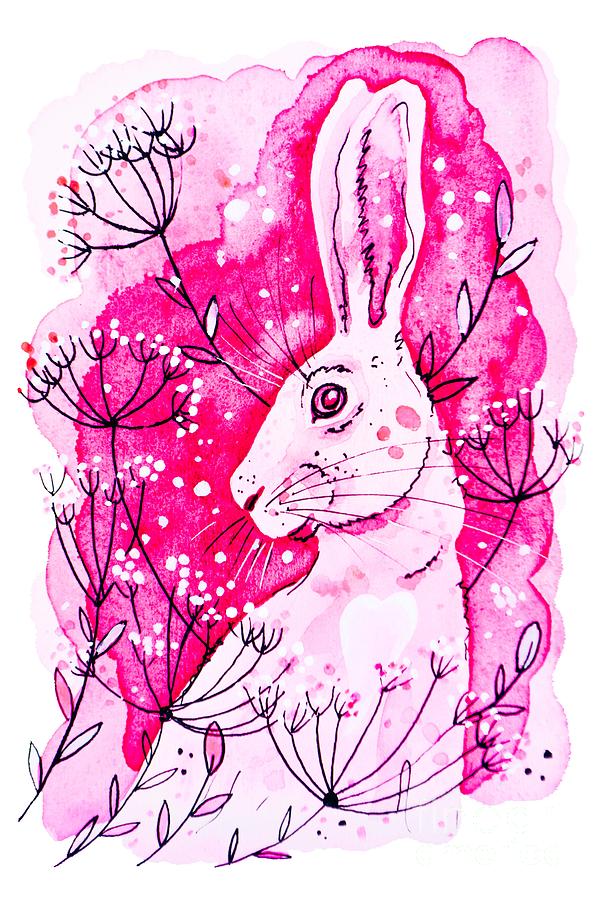 Pink Hare Painting by Zaira Dzhaubaeva