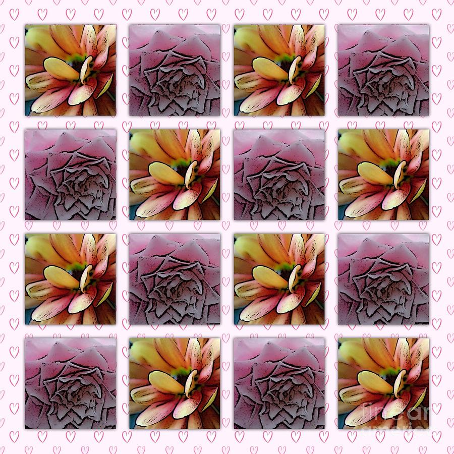Pink Hearts Floral Tile Pattern 6 Photograph by Joan-Violet Stretch