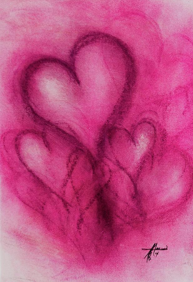 Pink Hearts Drawing by Marian Lonzetta