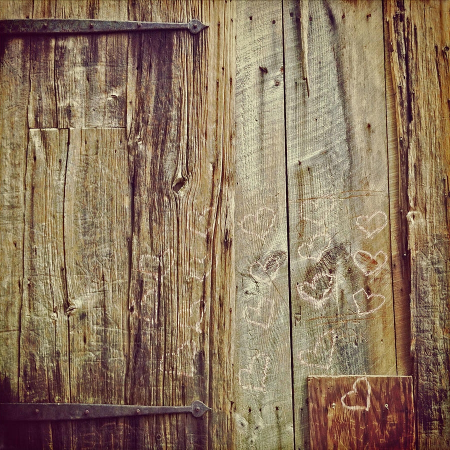 Pink Hearts Photograph - Pink Hearts on Antique Wood Door by Brooke T Ryan