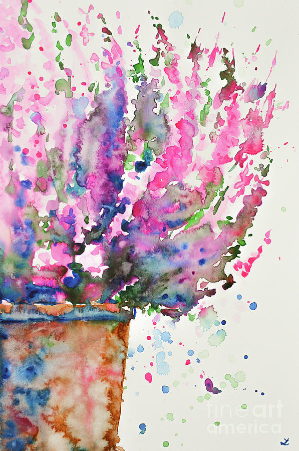 Pink Heather in the Pot Painting by Zaira Dzhaubaeva