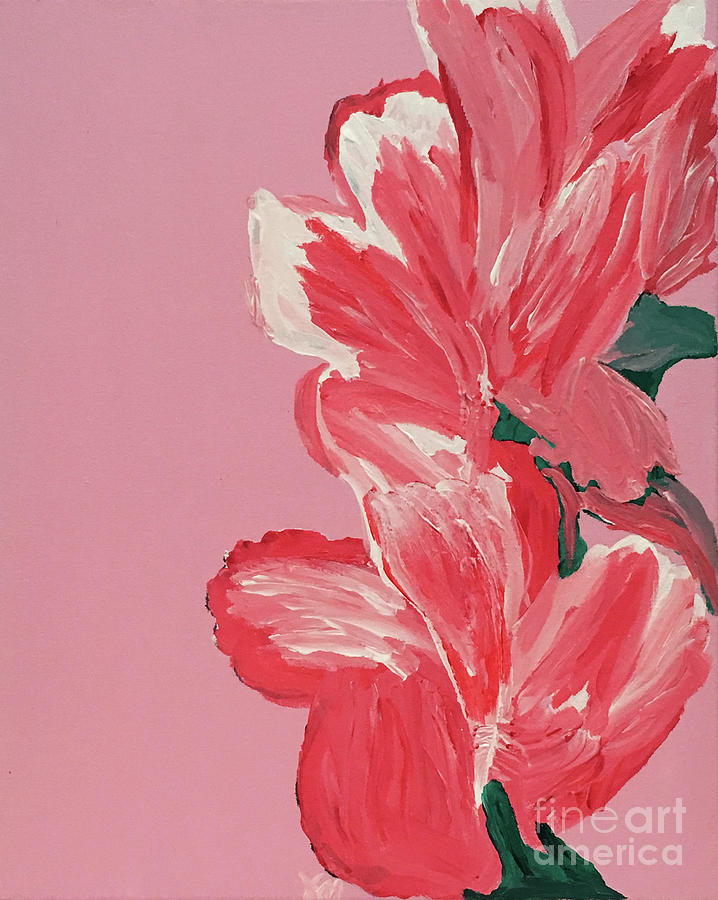 Pink Hibiscus Flowers  Painting by Karen Nicholson