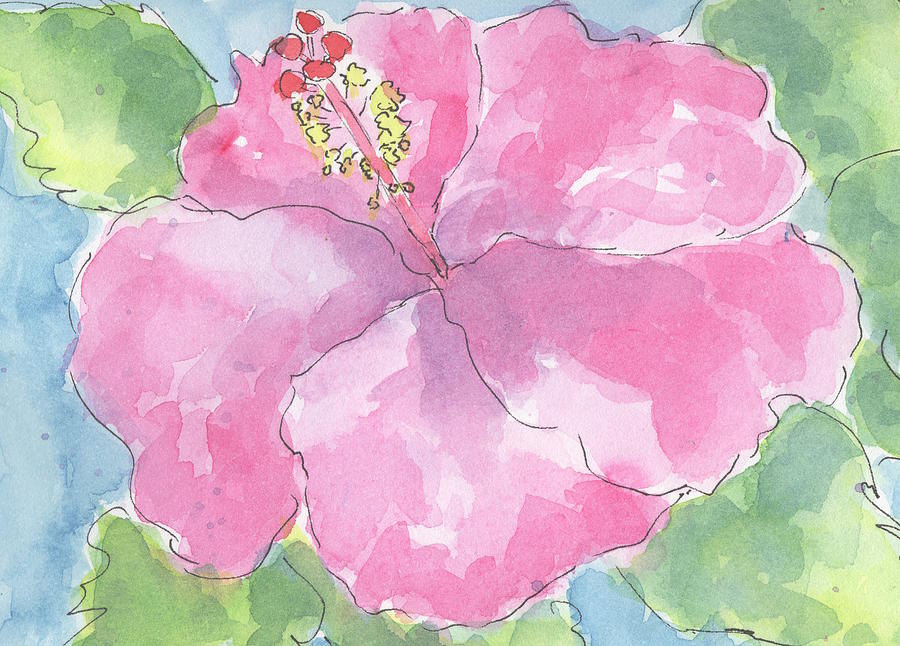 Pink Hibiscus Painting by Marcy Brennan