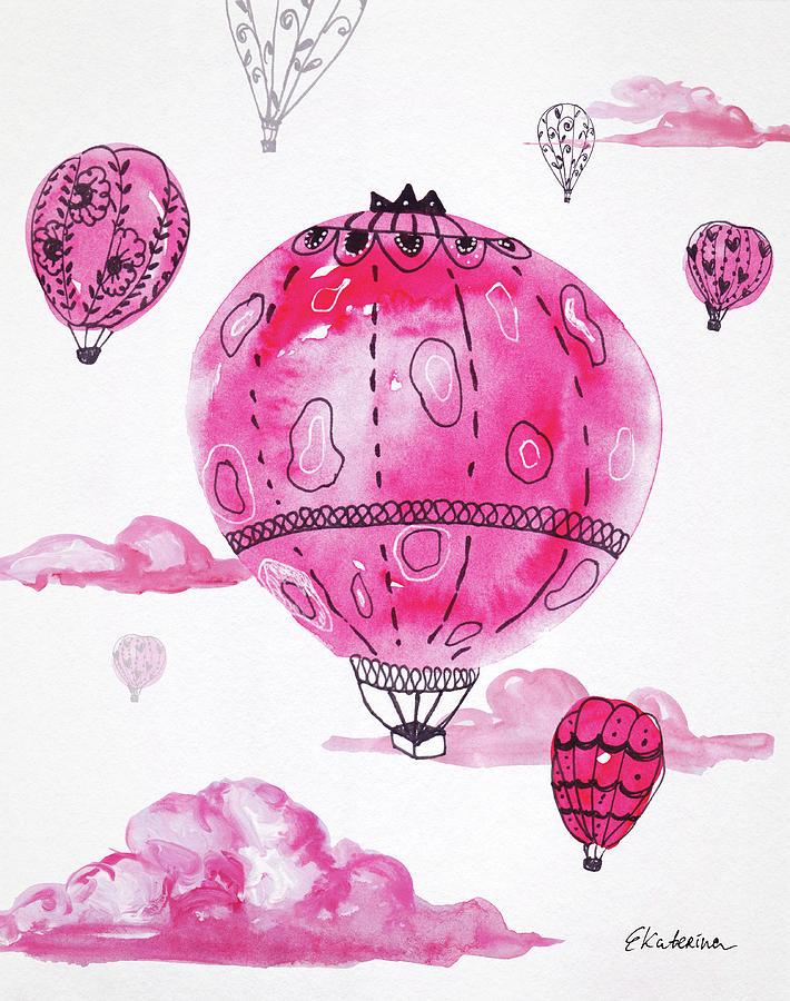 Fairy Painting - Pink Hot Air Baloons by Ekaterina Chernova