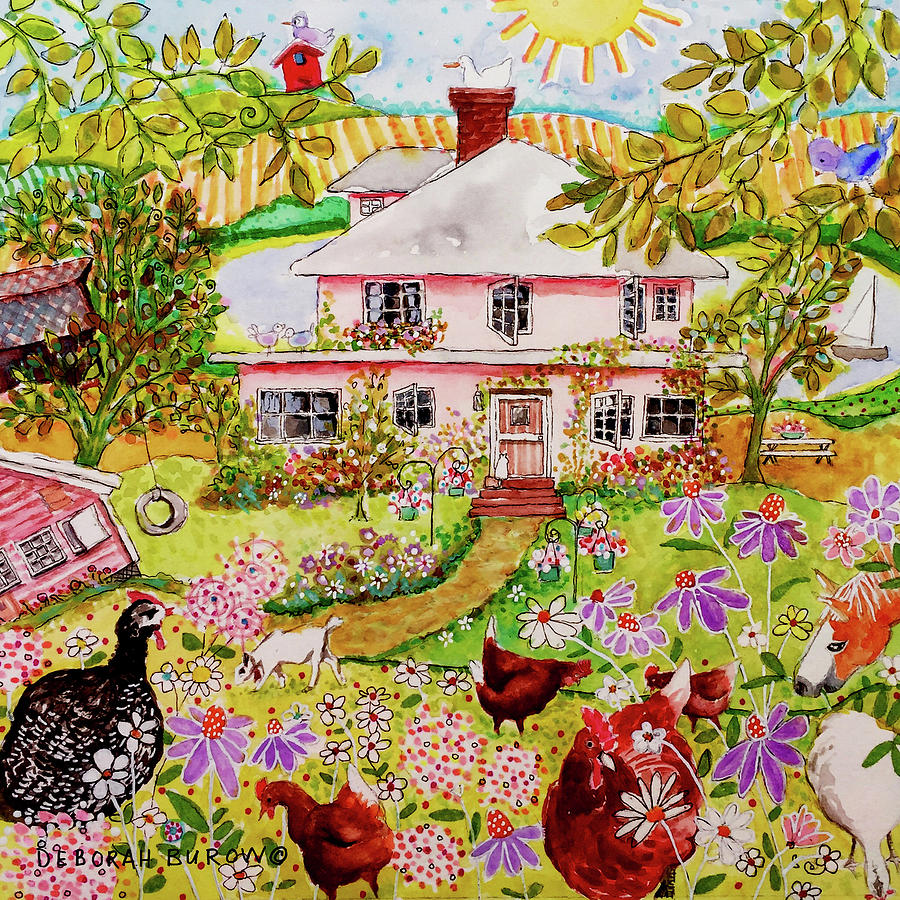 Goat Painting - Pink House Farm by Deborah Burow