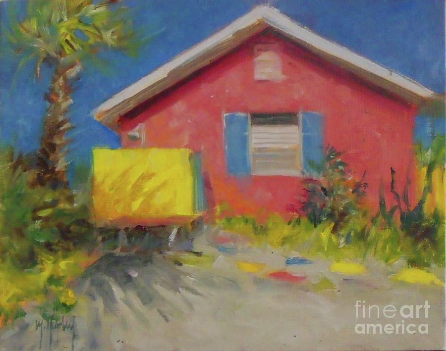 Pink House shore old seashore beach Painting by Mary Hubley