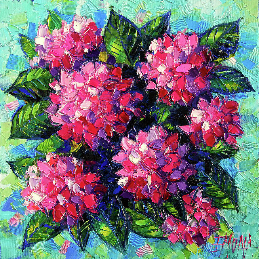 Pink Hydrangeas Painting by Mona Edulesco