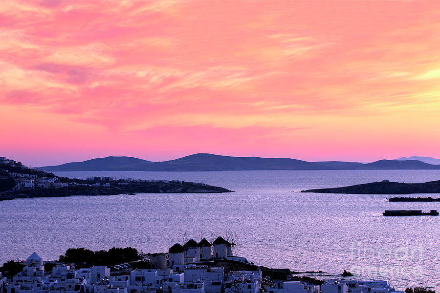 Pink in the Sky Over the Aegean in Mykonos Photograph by John Rizzuto