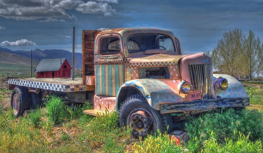 Vintage Photograph - Classic Flatbed Truck In Pink by Thom Zehrfeld