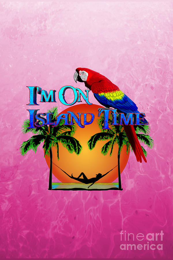 Parrot Digital Art - Pink Island Time And Parrot by Chris MacDonald