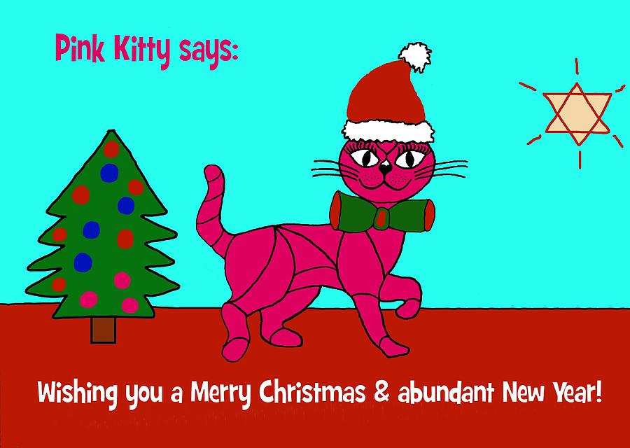 Pink Kitty Xmas card Digital Art by Laura Smith