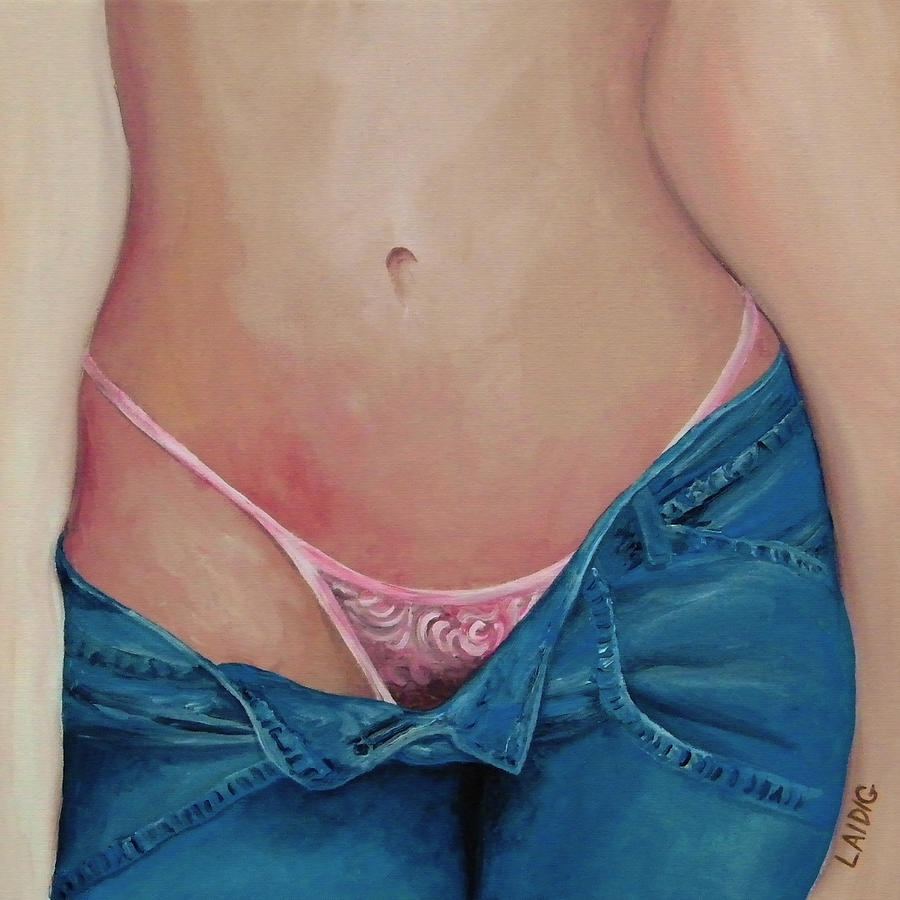 Pink lace under blue jeans Painting by Aarron Laidig