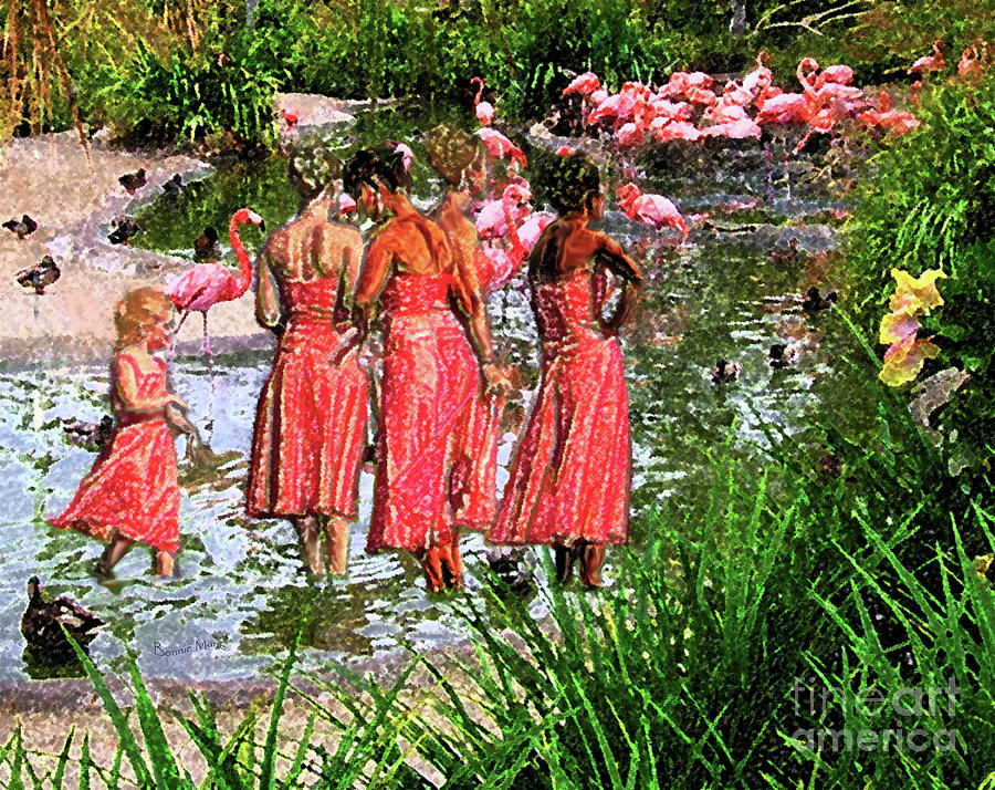 Pink Ladys - Flamingoes Mixed Media by Bonnie Marie