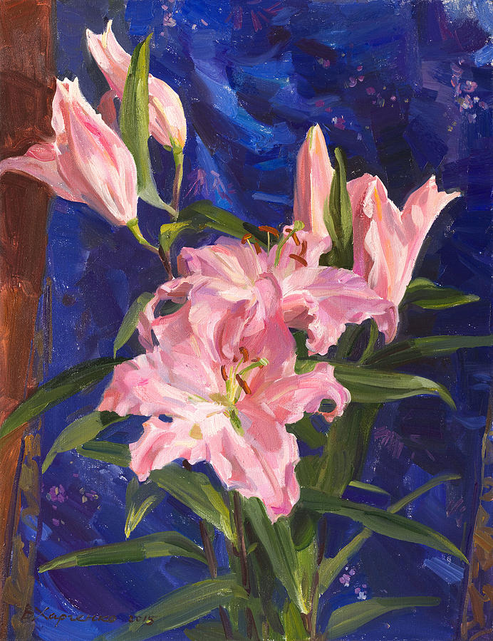 Pink Lilies And Chinese Silk Painting