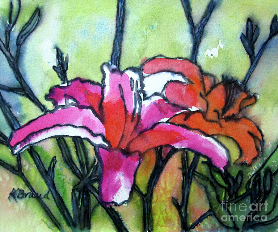 Pink Lilies Painting by Kathy Braud