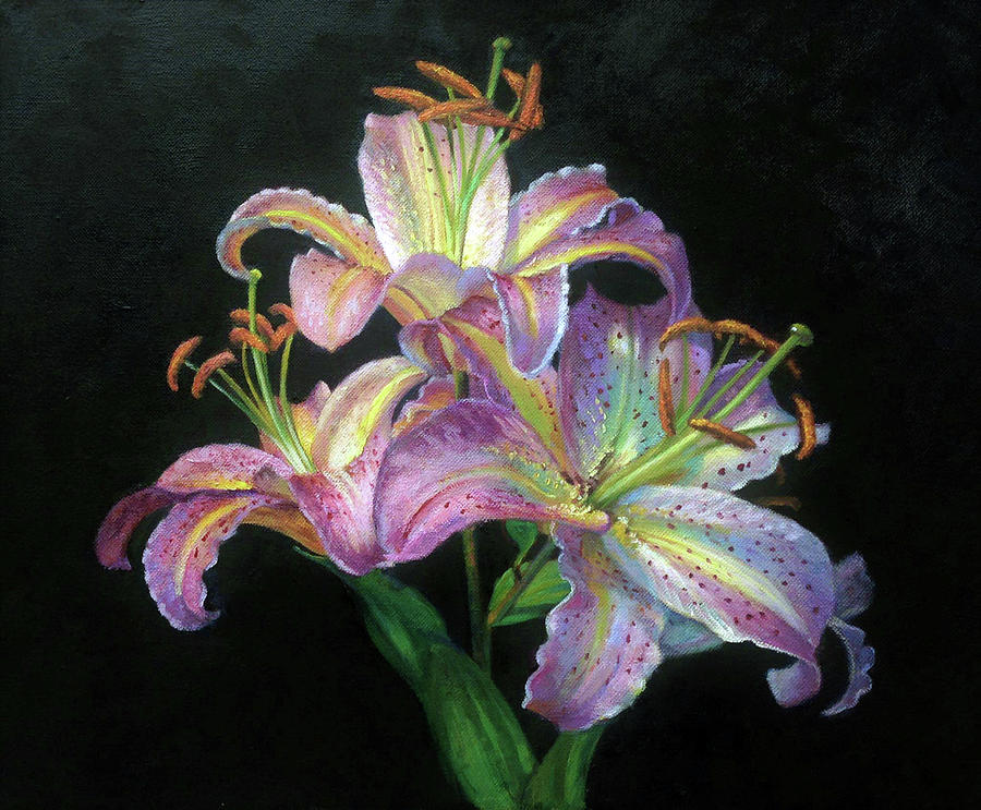 Pink Lilies Painting by Marie Witte