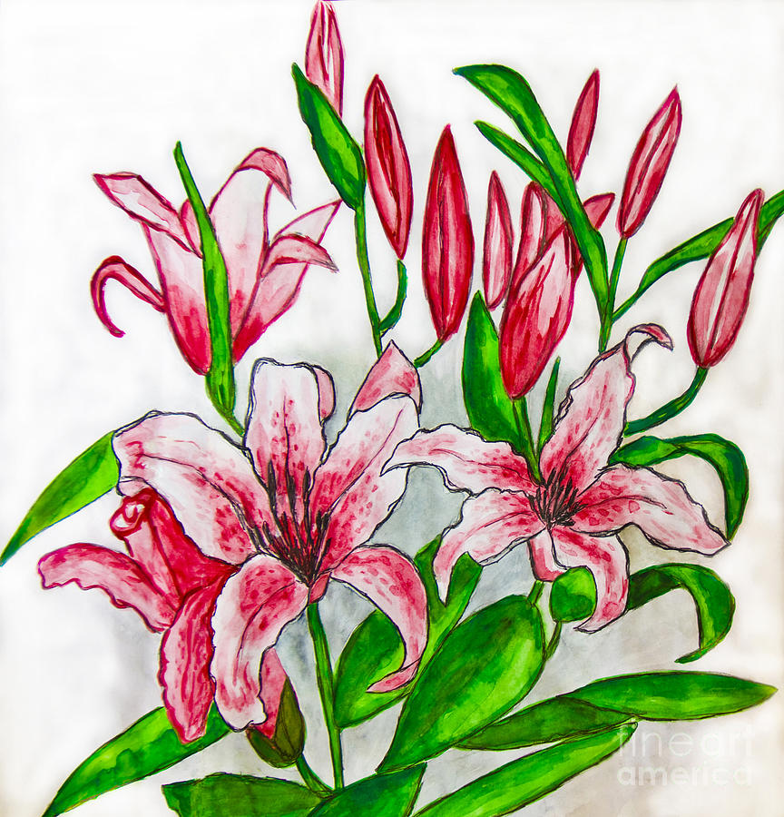 Pink lilies, painting Painting by Irina Afonskaya