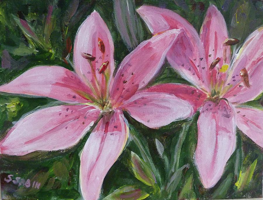 Pink lilies Painting by Saga Sabin
