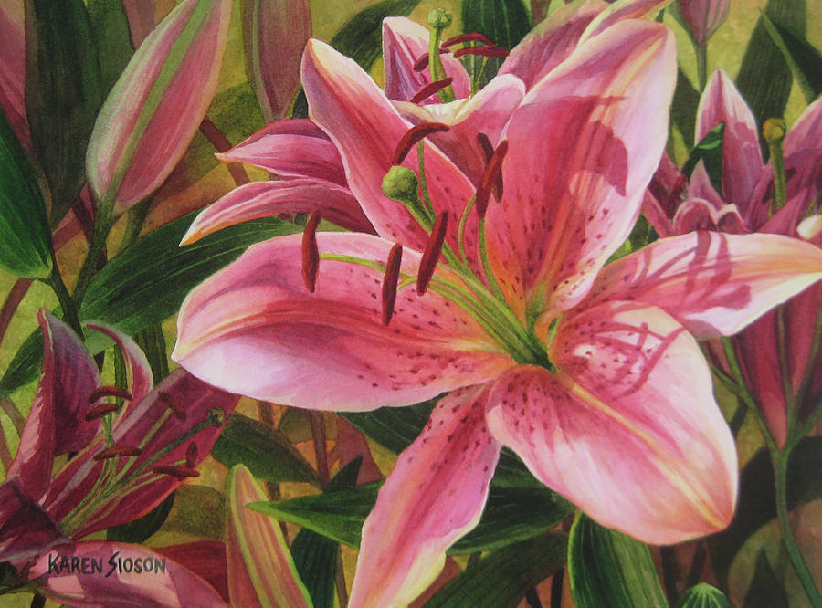 Pink Liliums Painting by Karen Sioson | Fine Art America