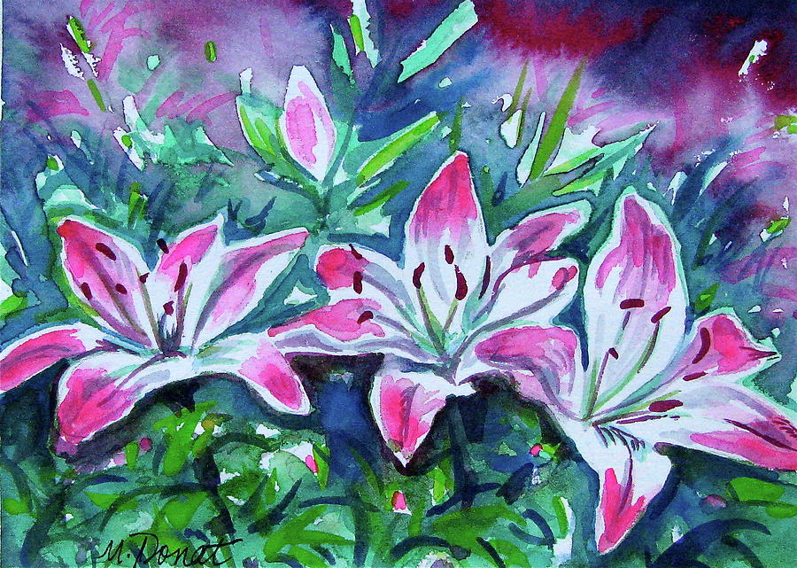 Pink Lillies Painting by Margaret Donat