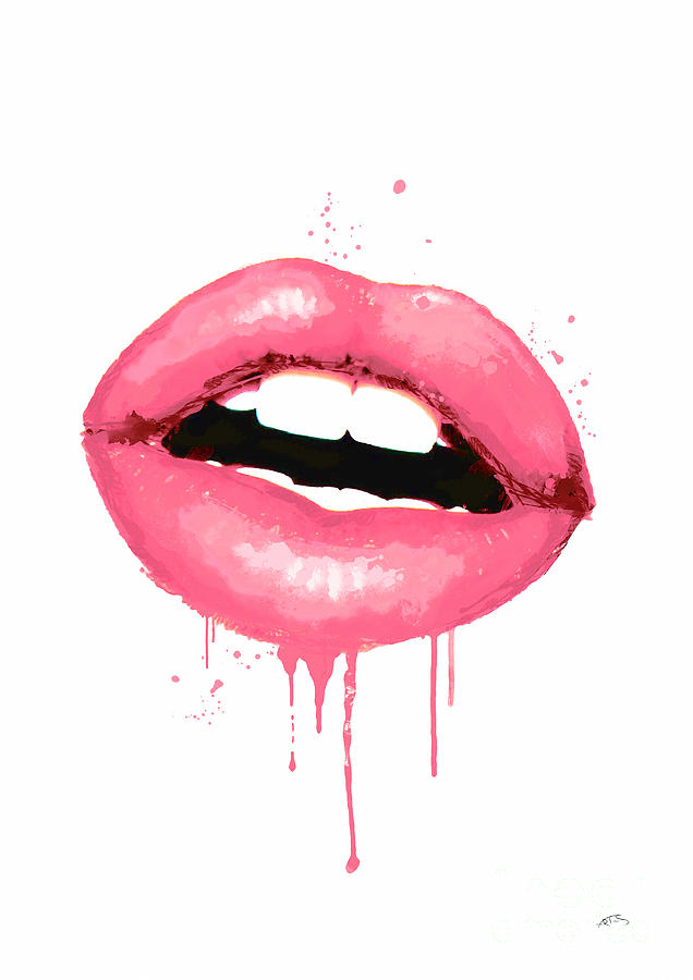 Abstract Lips Digital Art - Pink Lips Watercolor Artwork Kiss Print Fashion Poster by White Lotus