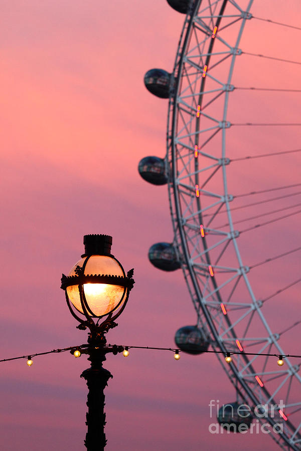 London Eye Photograph - Pink London Eye Sunset 2 by James Brunker