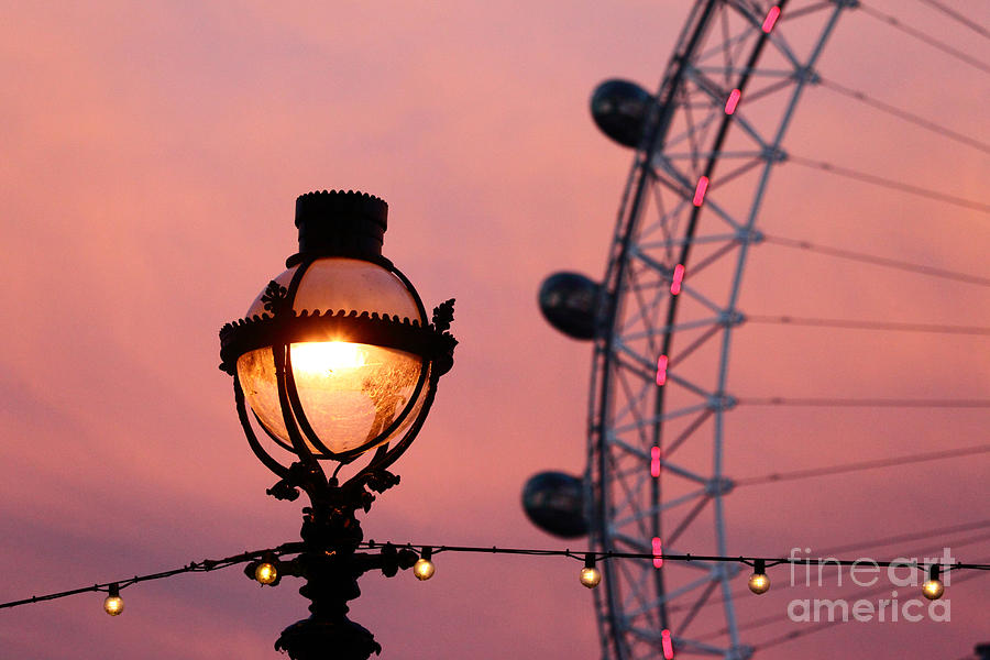 London Eye Photograph - Pink London Eye Sunset 3 by James Brunker