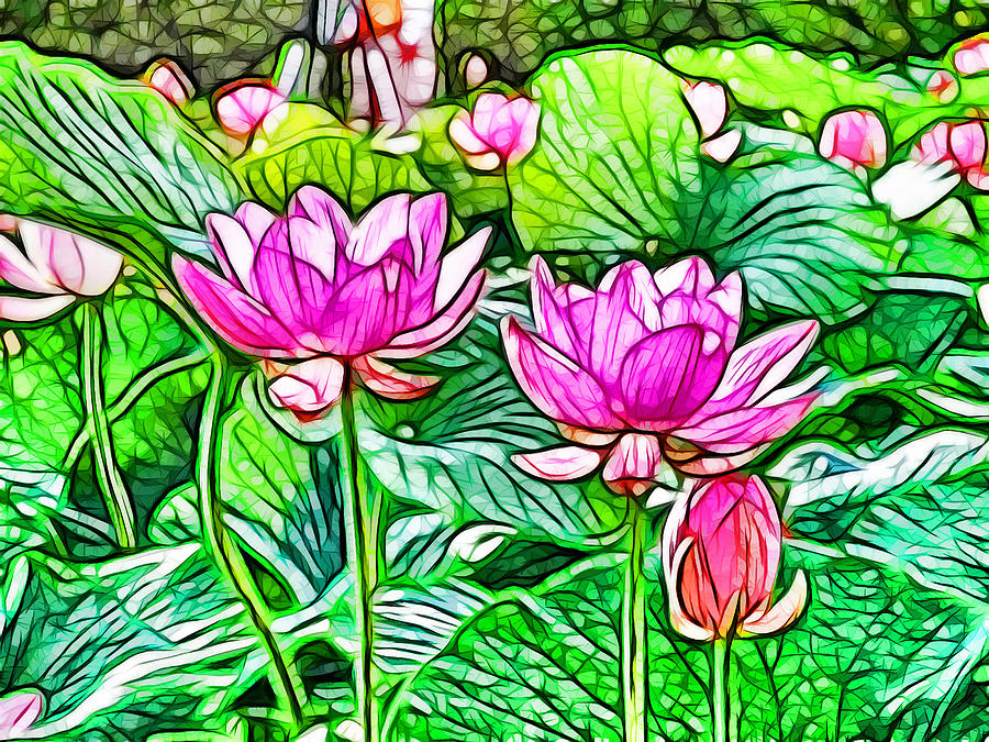 Pink Lotus flower 3 Painting by Jeelan Clark