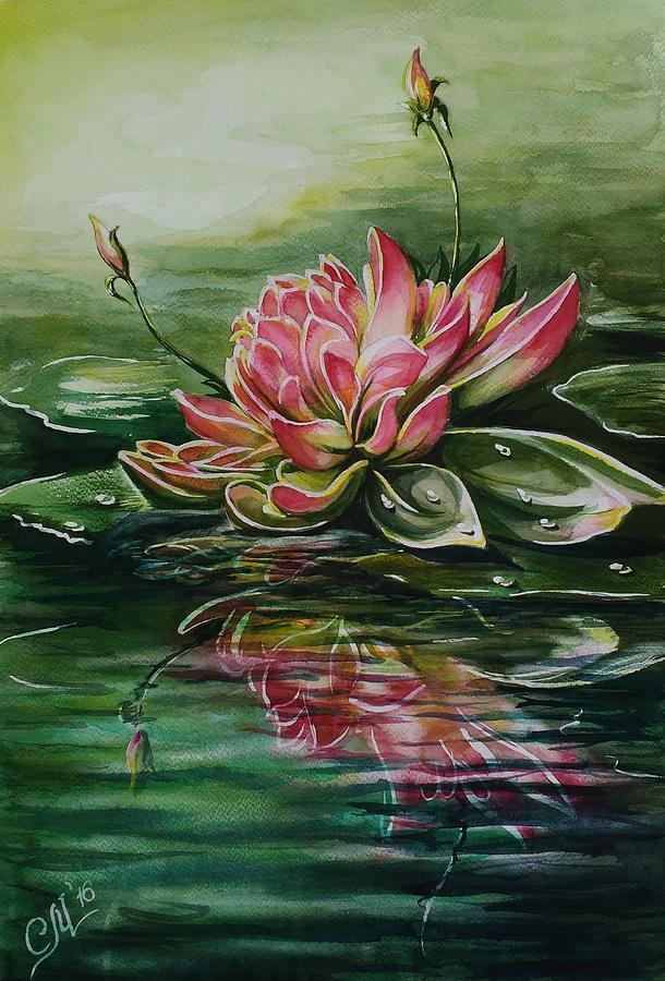 Pink Lotus Flower Painting by Svetlana Matevosjan Art