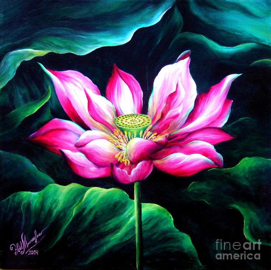 Pink Lotus from L.A. city park Painting by Sofia Goldberg - Pixels