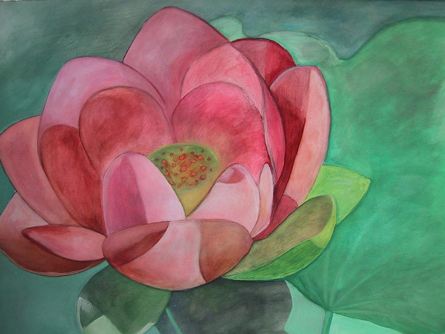 Pink Lotus Painting by Laura Joan Levine
