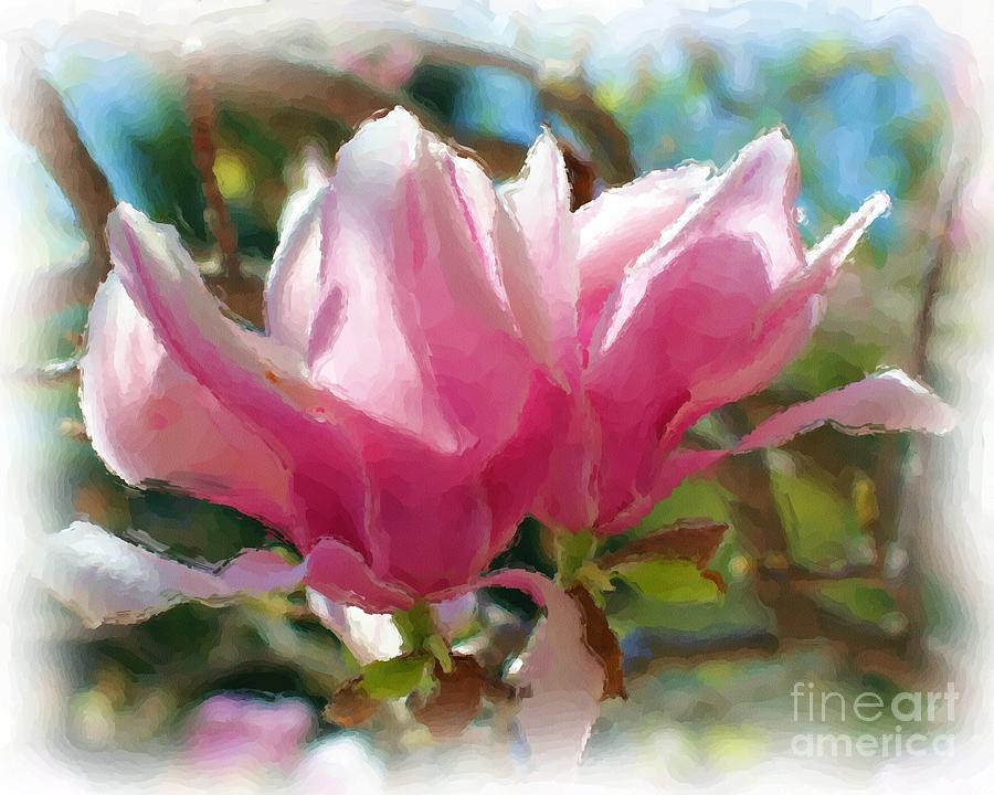 Pink Magnolia Blossoms Painting by Smilin Eyes Treasures