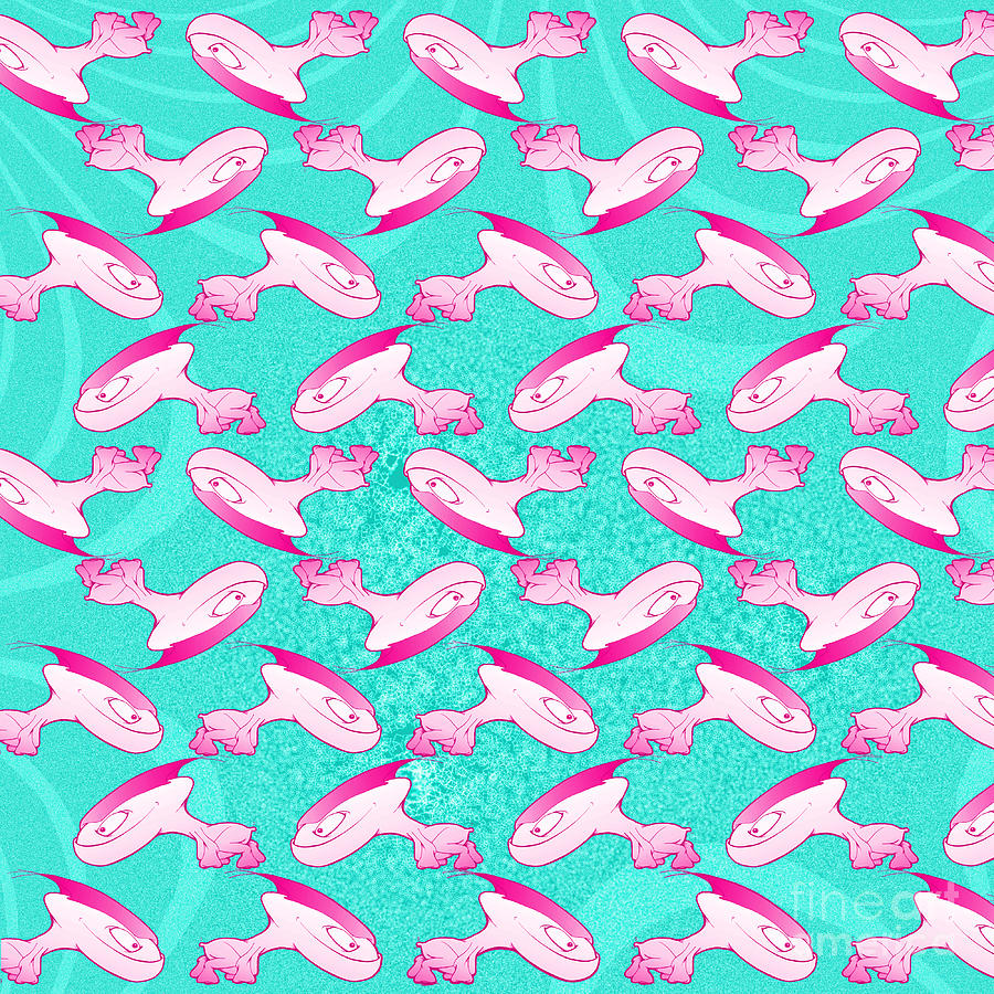 Pink Monster Pattern on Turquoise Background - Waggah Digital Art by Uncle Js Monsters