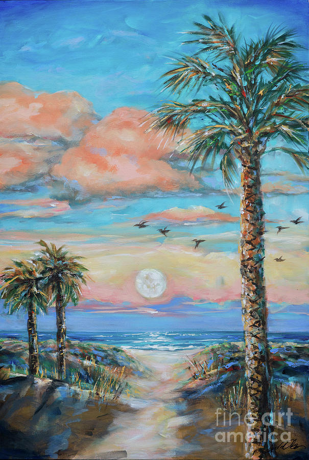 Pink Moon Rise Painting by Linda Olsen