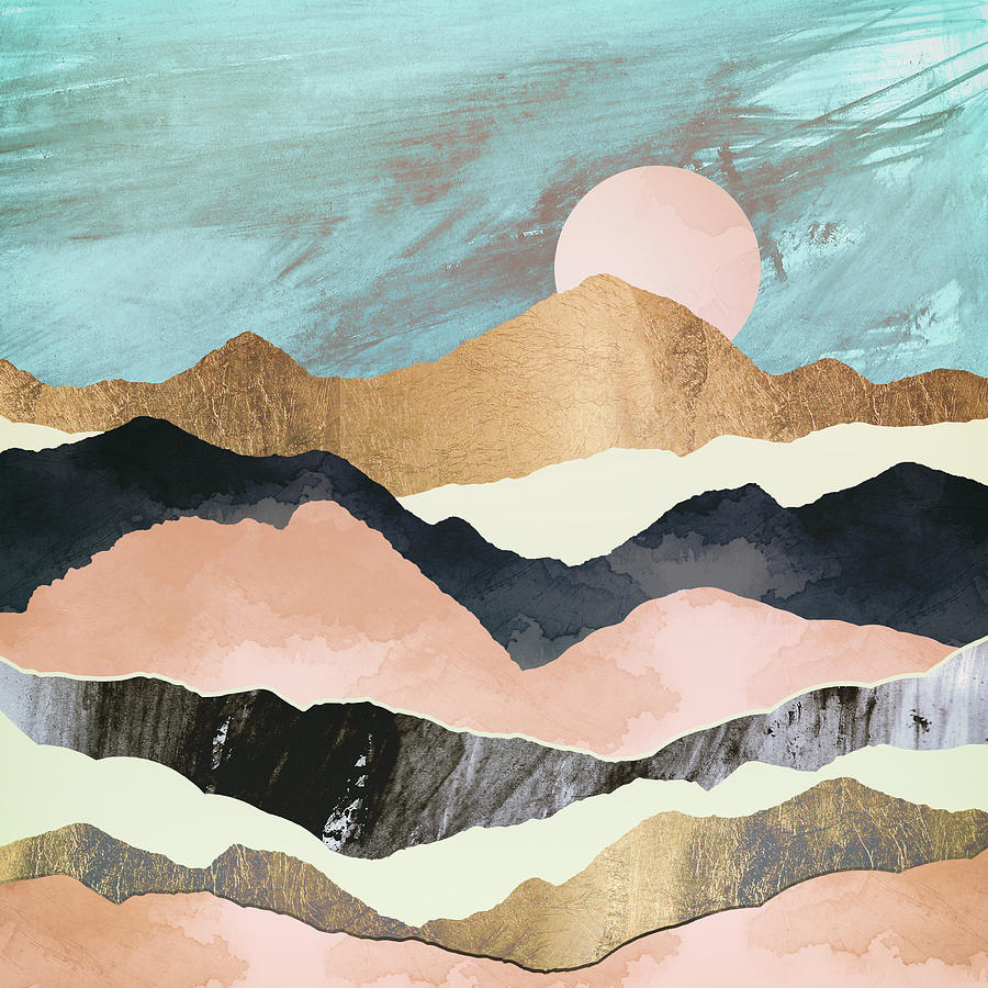 Salmon Digital Art - Pink Mountains by Spacefrog Designs
