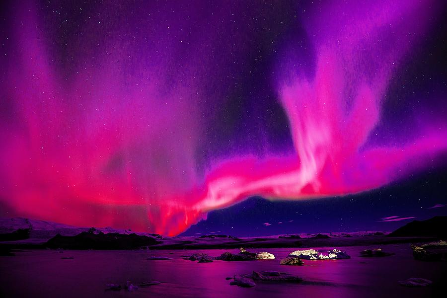 Pink Northern Lights Painting by Celestial Images