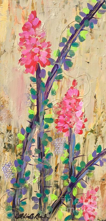 Nature Painting - Pink ocotillo blooms by Catalina Rankin