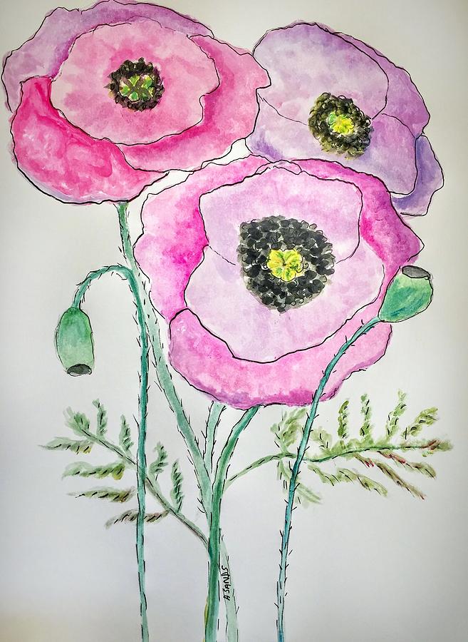 Pink Oriental Poppies Painting by Anne Sands