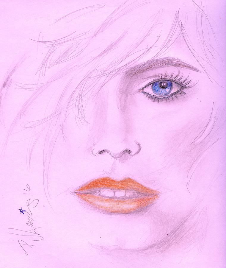 Portrait Drawing - Pink by PJ Lewis