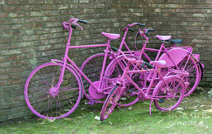 Bicycle Photograph - Pink Painted Bikes And Old Wall by Compuinfoto