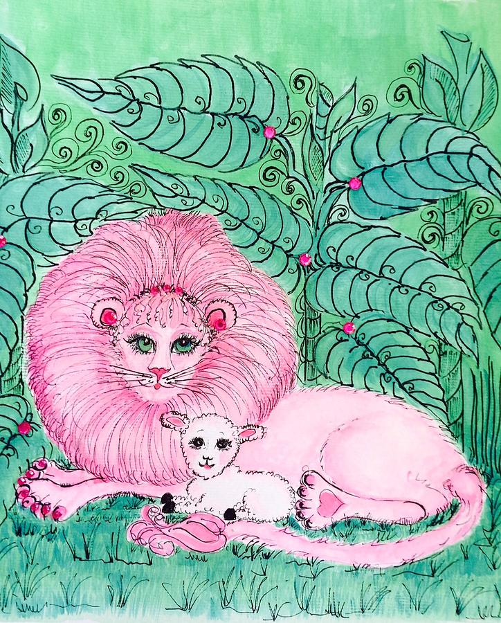 Lion Drawing - Pink Paradise by Rosemary Woods