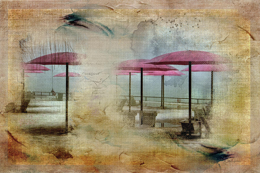 Pink Parasols on Sugar Beach Digital Art by Nicky Jameson