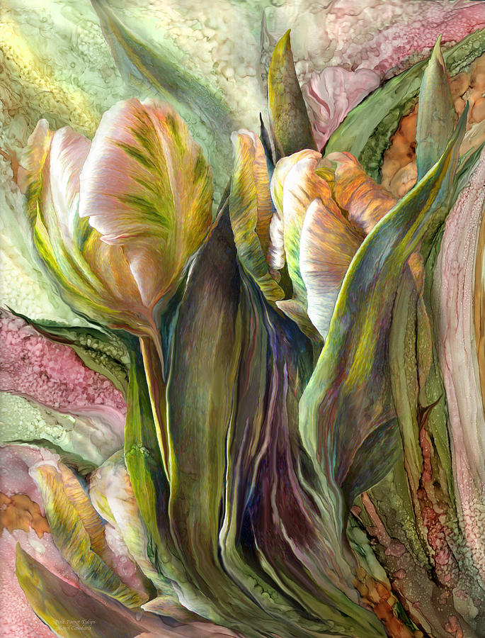 Carol Cavalaris Mixed Media - Pink Parrot Tulips by Carol Cavalaris
