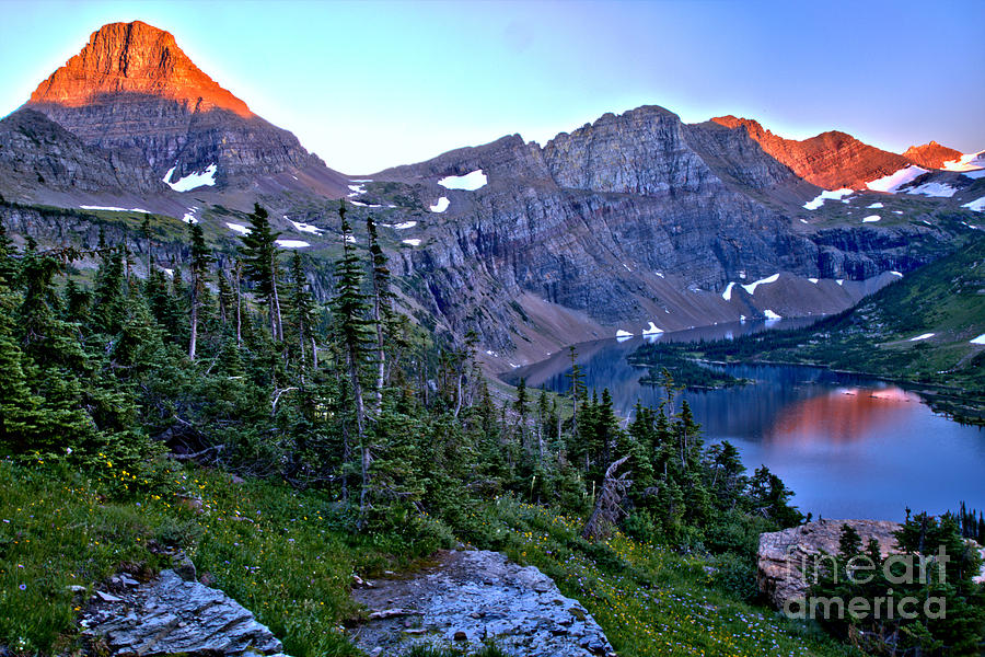 Glacier National Park Photograph - Pink Peaks Over Hidden Lake by Adam Jewell