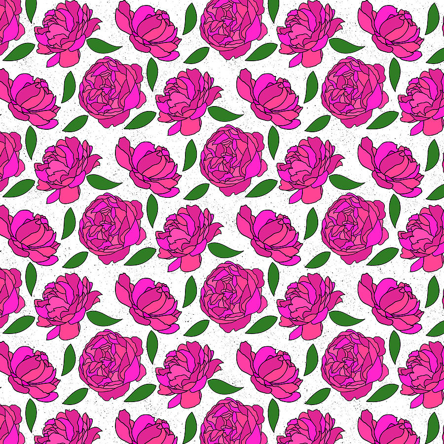 Pattern Digital Art - Pink Peonies and Leaves Graphic Pattern by SharaLee Art