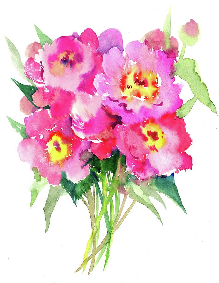 Pink Peonies Painting by Suren Nersisyan