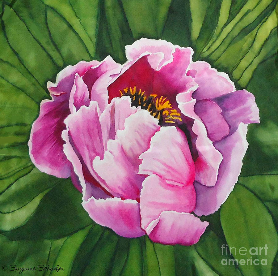 Pink Peony on Silk Tapestry - Textile by Suzanne Schaefer