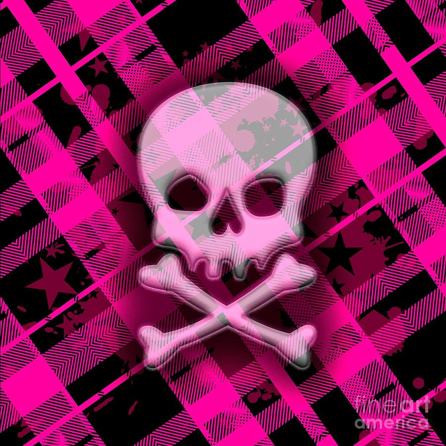 Pink Plaid Skull Digital Art by Roseanne Jones