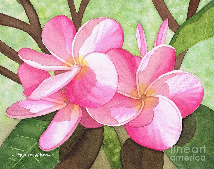 Pink Plumerias I - Watercolor Painting by Hao Aiken